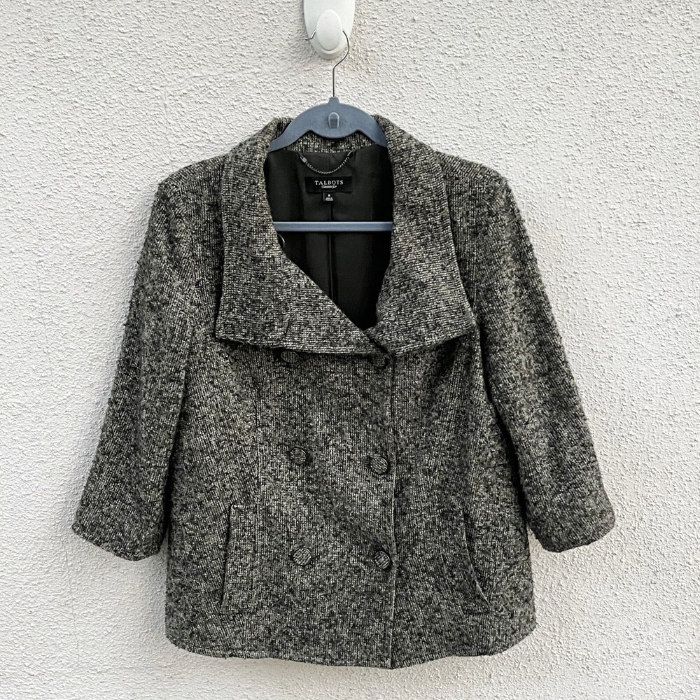 Talbots Jacket Coat Blazer Double Breasted Herringbone Preppy Wool Career